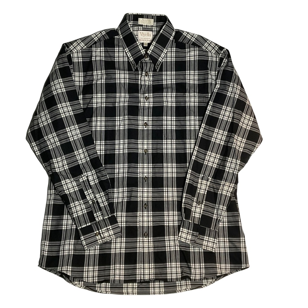 VIYELLA Patrick James men's cotton wool‎ button front shirt black white plaid L